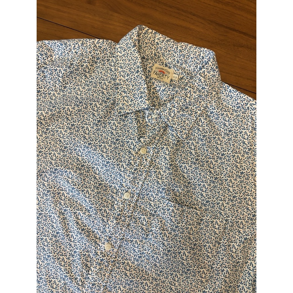 Faherty Playa Shirt Men XL Citrus Floral Short Sleeve Lightweight Stretch Pocket